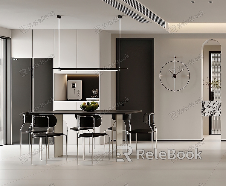 Restaurant Dining Table Wine Cabinet Western Kitchen Cabinet Kitchen Italian Restaurant Black and White Grey Simple Guest Restaurant F784 model