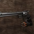 Detailed Classic Revolver With Black Grip Bullets And Wooden Background