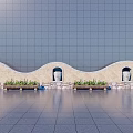 Wavy Stone Feature Wall With Arched Niches And Decorative Green Plants
