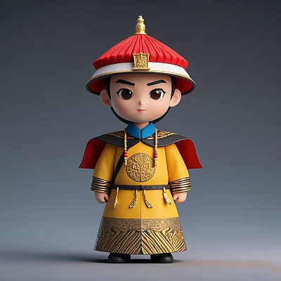 Cartoon Game and Movie Character in Red Hat and Yellow Traditional Costume with Gold Embroidery 3d model