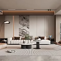 Modern Living Room Interior With Sofa Accent Chair Coffee Table And Area Rug
