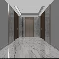 Elevator Hallway with Marble Walls Flooring Ceiling Lights and Modern Elevator Doors 3d model