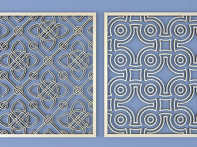 Traditional Lattice Window Design With Geometric Patterns Blue Background And Light Frame 3d model