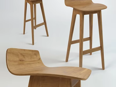 Modern Natural Wood Bar Stools With Ergonomic Curved Seat And Sturdy Leg Design 3d model