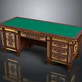 Ornate Wooden Desk With Green Top Gold Accents Intricate Drawers And Classic Design