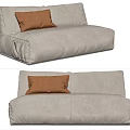 Comfortable Light Gray Fabric Lazy Sofa With Brown Decorative Pillow 3d model