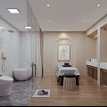 Modern Beauty Salon Interior Design With Reception Counter And Elegant Lighting Elements 3d model