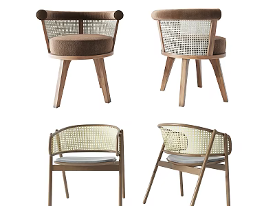 Modern Leisure Chairs With Wooden Frame And Woven Design In Minimalist Style 3d model