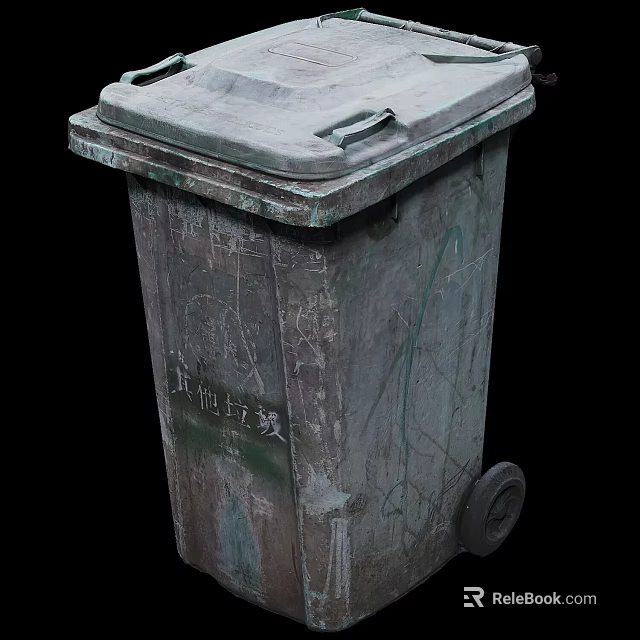 Other Waste Trash Can With Worn Surface Graffiti And Wheels On Black 3d model 