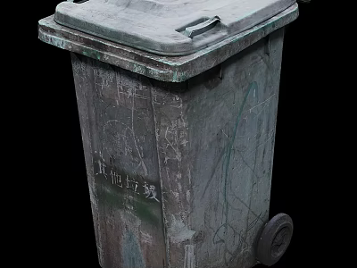 Other Waste Trash Can With Worn Surface Graffiti And Wheels On Black 3d model