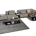 Modern Gray Sectional Sofa with Coffee Table and Decorative Items on Area Rug 3d model