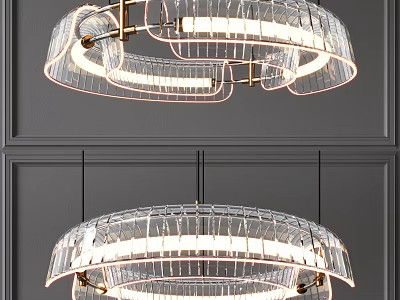 Modern Transparent Glass Circular Chandelier With Warm LED Lighting Against Gray Wall Background 3d model