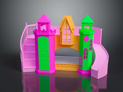 Colorful Plastic Toy Castle with Pink Green Yellow Towers Slide and Stairs 3d model