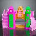 Colorful Plastic Toy Castle with Pink Green Yellow Towers Slide and Stairs