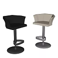 Black And Beige Leather Bar Stools With Curved Backrest And Metal Footrest