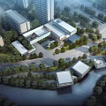 Contemporary Sales Office Building With Illuminated Glass Curtain Wall In Urban Night View