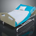 Adjustable Medical Bed With Blue Mattress White Pillow And Wheels For Patient Care