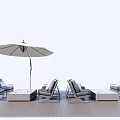 Outdoor Sofa Set With Metal Frame And Coffee Table Under Patio Umbrella 3d model