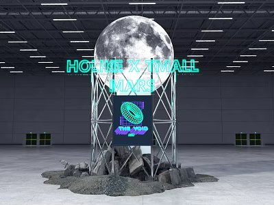 Home X Mall Mars Photo Spot with Giant Moon Model Neon Signs and Mars 2024 3d model