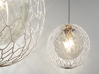 Modern Pendant Lights With Net Like Structure And Transparent Illuminated Globe Design 3d model
