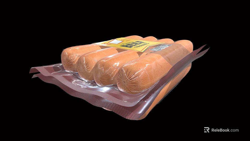 Fresh Delicious Packaged Sausages In Vacuum Sealed Plastic Packaging Ready To Eat 3d model 