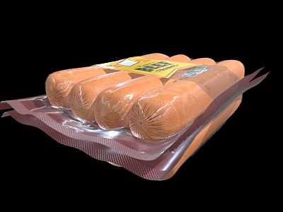 Fresh Delicious Packaged Sausages In Vacuum Sealed Plastic Packaging Ready To Eat 3d model