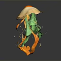 Vibrant Orange Jellyfish With Green And Orange Striped Tentacles Floating Gracefully