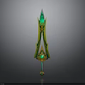 Ornate Fantasy Sword With Green Gemstone And Gold Decorative Hilt