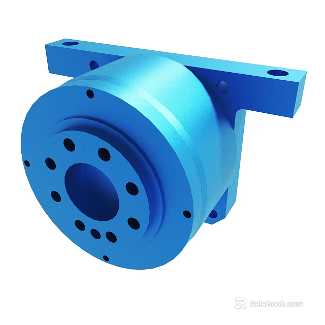 Blue Industrial Metal Component With Circular Structure And Multiple Holes 3d model 