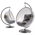 Stylish Transparent Bubble Hanging Leisure Chair With Soft Grey Velvet Cushion And Polished Metal Base