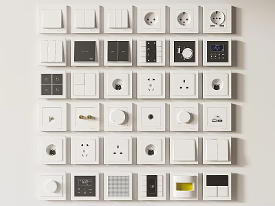 White And Black Modern Switch Panels Featuring Buttons Sockets And Knobs For Home Wall 3d model