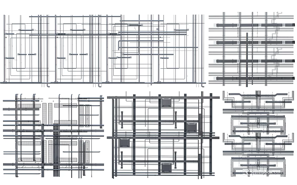 Interconnected Pipe Layout Design With Technical Blueprint And Structural Framework Elements 3d model 