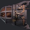 Steampunk Mechanical Sphere With Metal Structure Gears Pipes Red Interior And Thruster Wings