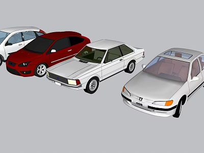 Classic And Modern Cars In Red And White With Various Model Designs 3d model