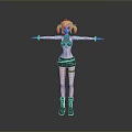 Anime Style Game Movie Character With Green Twin Ponytails Black Bikini Top And Arms Outstretched