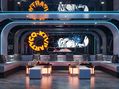 High Tech KTV Room With Neon Lights And Comfortable Sofas 3d model