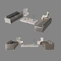 Modern Two Tone Leather Sofa And Coffee Table Set With White Chairs And White Tabletop 3d model