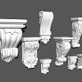 White Architectural Components With Ornate Carved Details And Various Styles 3d model