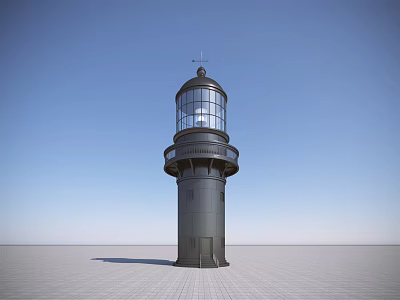 Lighthouse Tower With Glass Windows Against Blue Sky And Gray Gridded Ground 3d model
