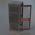 Public Telephone Booth With Metal Structure Glass Door And Red Handle