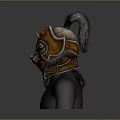 Ancient Warrior Helmet And Shoulder Armor With Orange Accents And Lion Head Decor