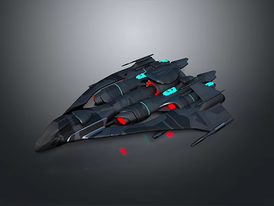 Futuristic Sci-Fi Black Spaceship With Sleek Design Blue Red Lights And Multiple Engines 3d model