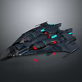 Futuristic Sci-Fi Black Spaceship With Sleek Design Blue Red Lights And Multiple Engines
