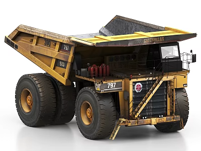 Caterpillar 797 Mining Industrial Equipment with Large Tires and Yellow Body Design 3d model
