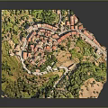 Cartoon Scene Featuring A Scenic Village With Green Vegetation Roads And Miniature Buildings