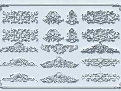 Ornate Decorative Carvings With Floral Scrollwork Shell Motifs And Diverse Patterns 3d model