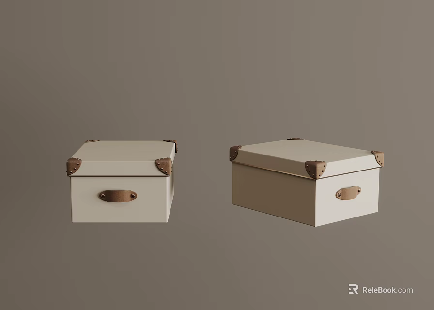 Beige Storage Boxes With Brown Corners And Handles For Home Organization 3d model 
