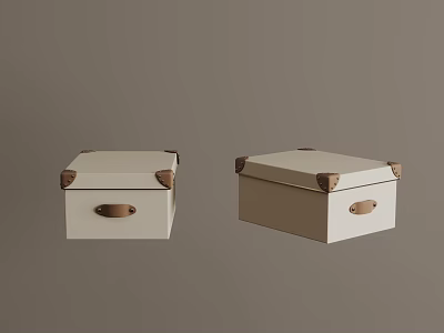 Beige Storage Boxes With Brown Corners And Handles For Home Organization 3d model