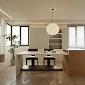 Modern Living And Dining Room Interior Design With Dining Table Sofa Pendant Light And Fireplace