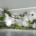 Indoor Garden Ornament with Waterfall Branches Green Plants Moss Rocks and Mist